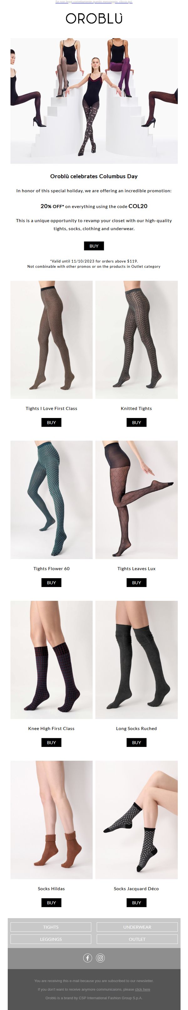 6. Oroblu: Columbus Day | 20% OFF