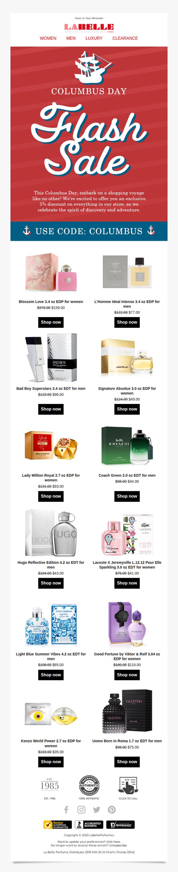 8. La Belle Perfume: Sail into Savings this Columbus Day