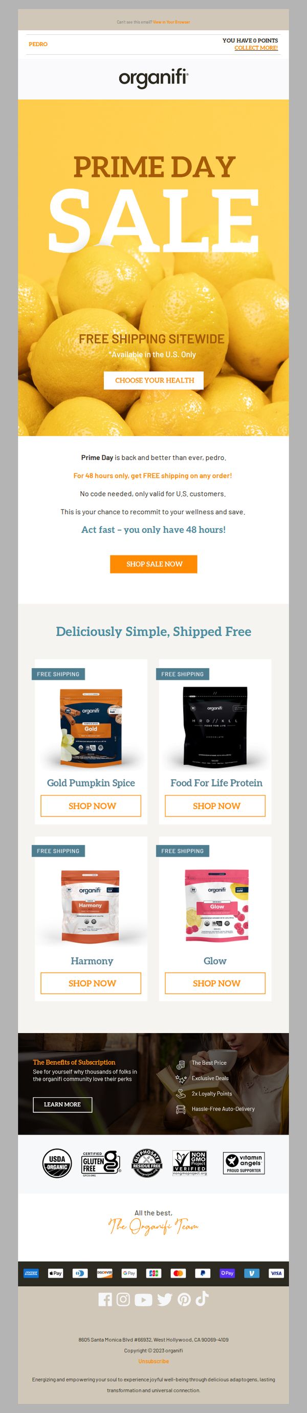 10. Organifi: Prime Day savings are here, pedro!