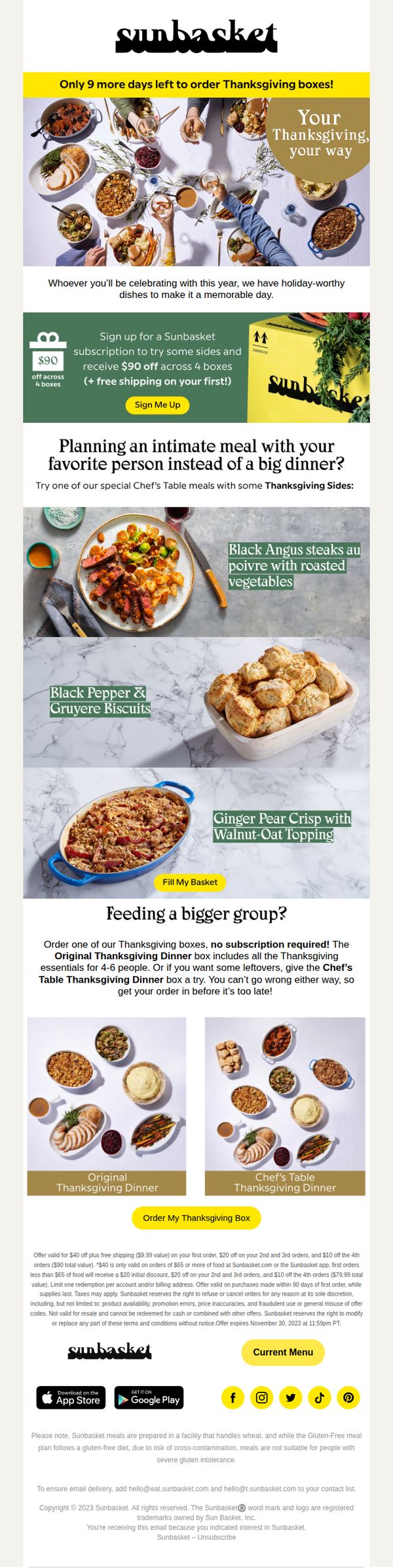 9. Sunbasket: Big Thanksgiving or dinner for two?