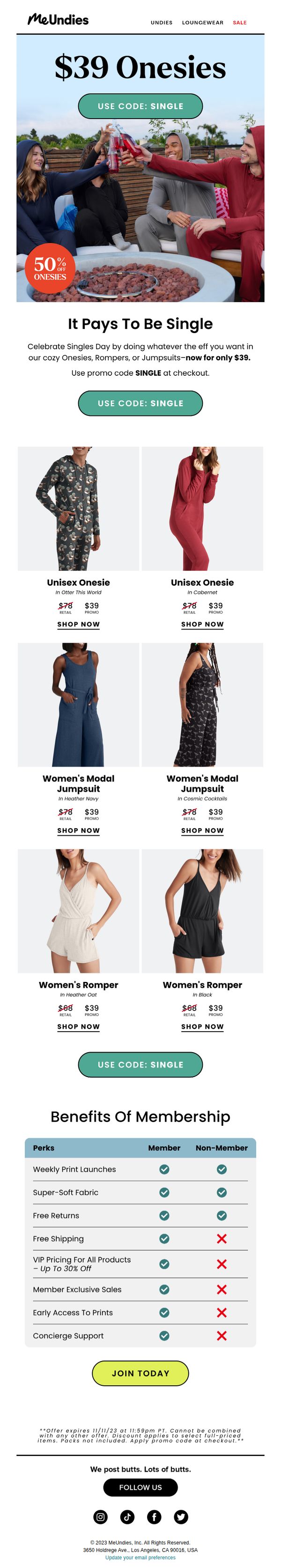 7. 50% Off Onesies For Singles Day!