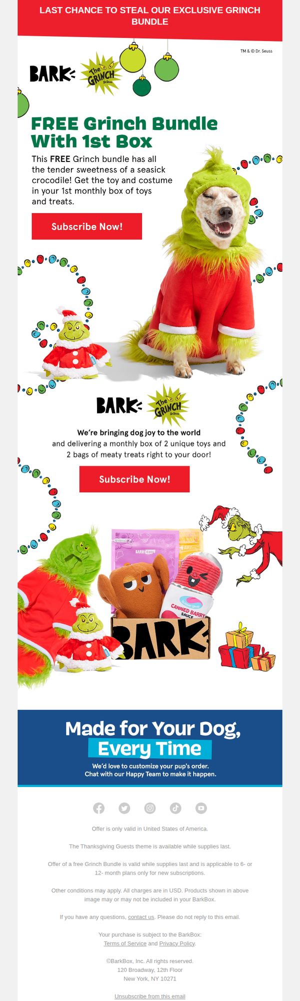 8. Bark Box: Your FREE Grinch Gifts: Exclusive Toy ✅ Grinch Costume ✅