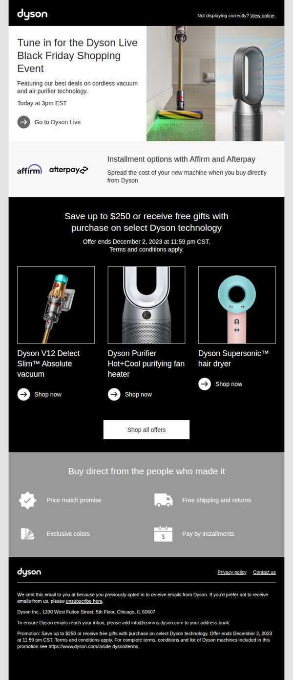 7. Dyson: Starting soon: The Dyson Live Holiday Shopping Event