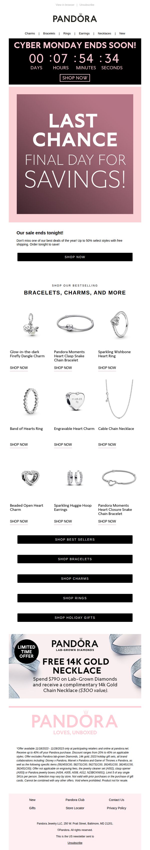 9. Pandora: Final Hours for Cyber Monday Savings!