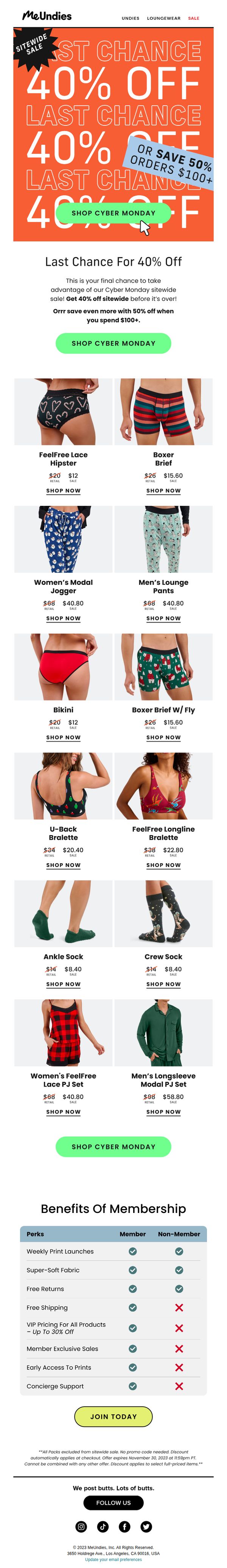 6. MeUndies: ‼️FINAL CALL‼️ 40% Off For Cyber Monday 
