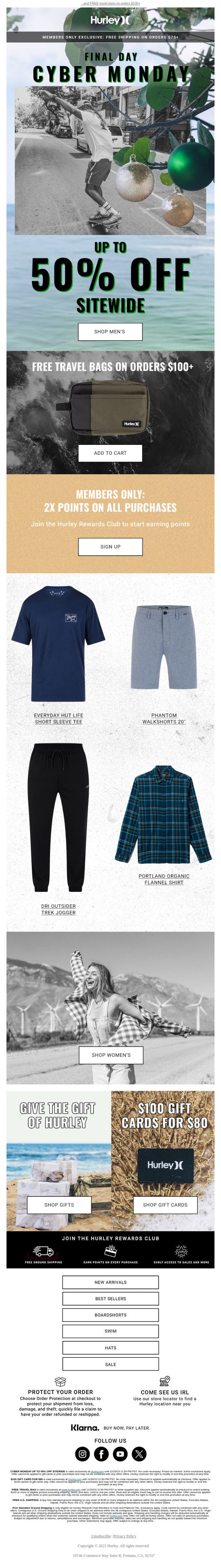 8. Hurley: FINAL DAY: Score up to 50% off sitewide 🤑