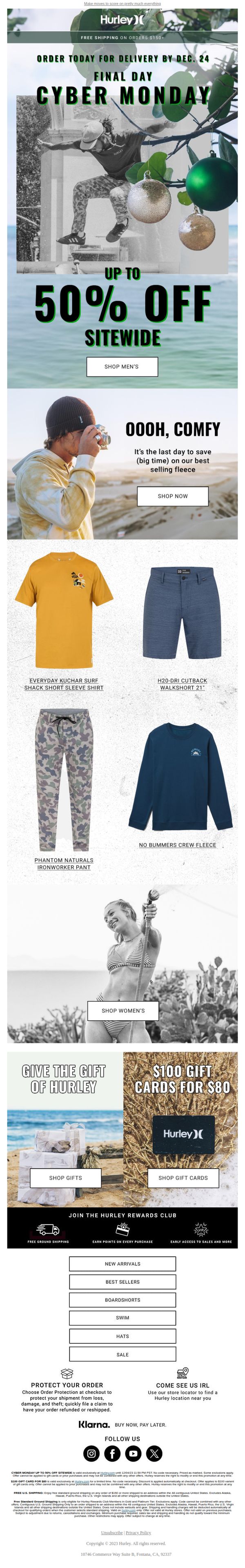 9. Hurley: LAST DAY (for real) to get up to 50% off sitewide