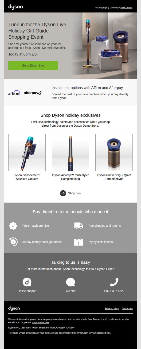 10. Dyson: Tune in for the Dyson Live Holiday Gift Guide Shopping Event