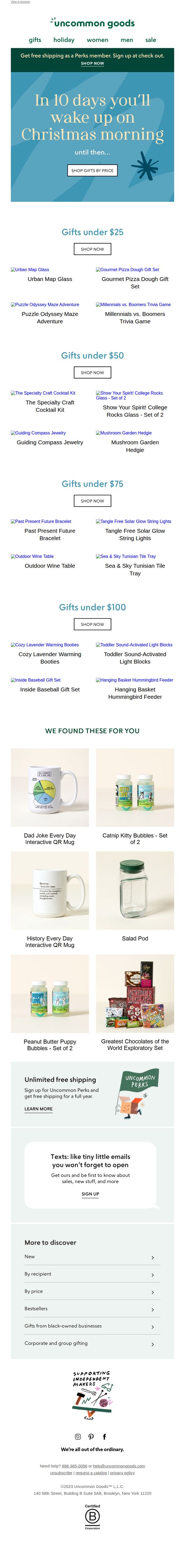 7. uncommon goods: In 10 days you'll wake up on Christmas morning