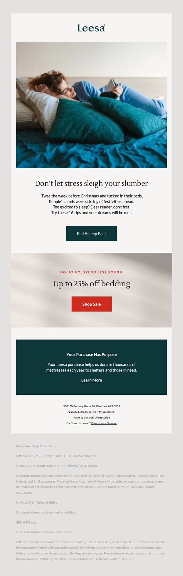 10. Leesa: Sleigh your bedtime routine this holiday season