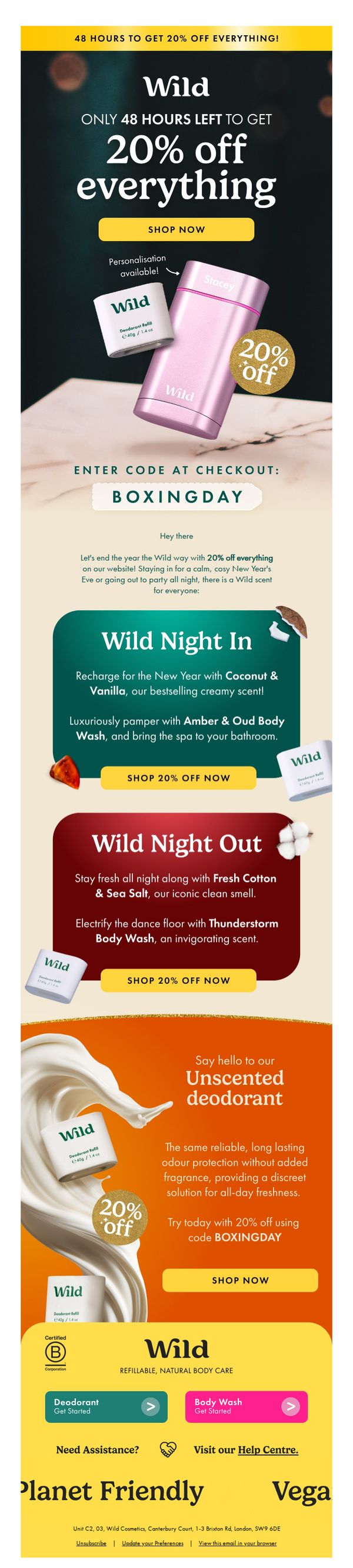 7. Wild: 48 hours to get 20% off everything!