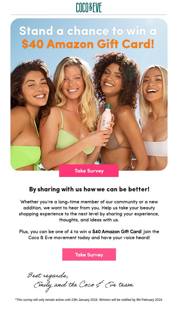 7. Coco & Eve: Don’t Miss Out: Win a $40 Amazon Gift Card today!