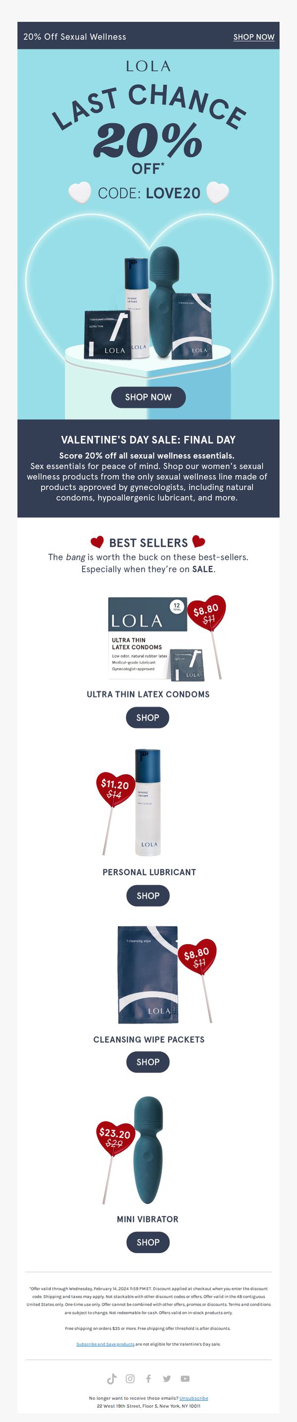 10. Lola: All sex essentials are 20% off until tonight.