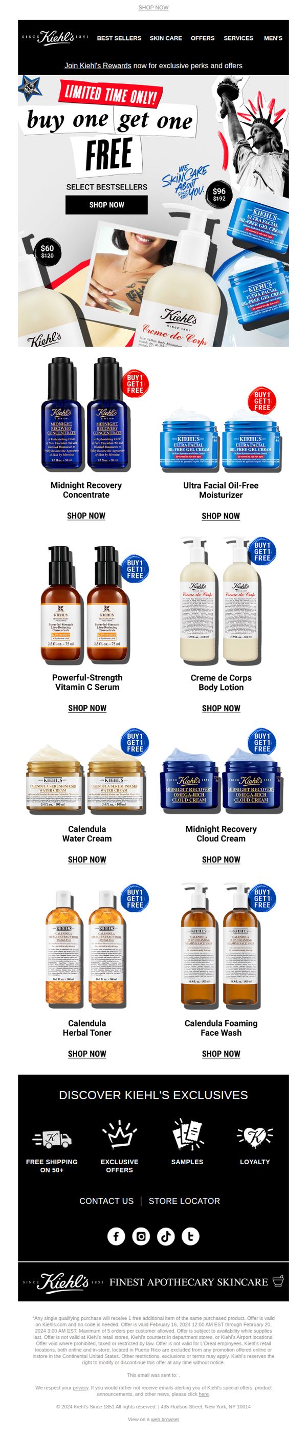 6. Kiehl's - EN: 💙 You're Invited: Shop Buy 1, Get 1 FREE for Presidents Day! ❤️