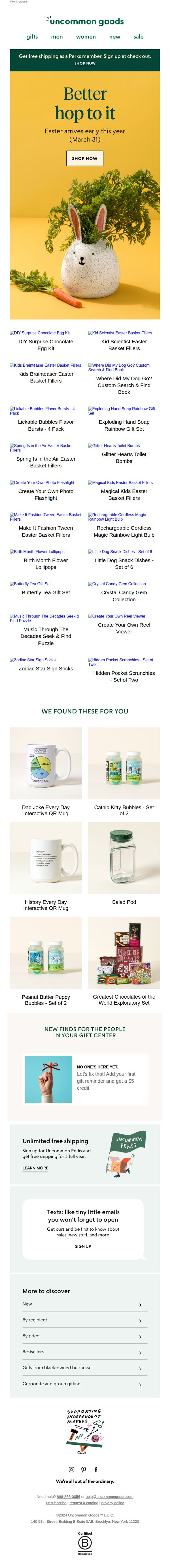 7. uncommon goods: Time to hop to it