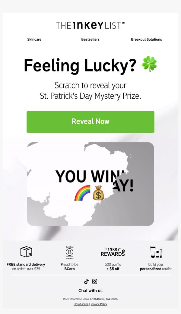 9. Scratch & Win a St. Patrick's Day surprise 🌈🍀
