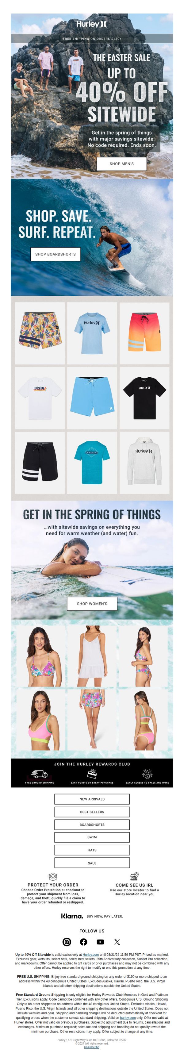 9. Hurley: icymi: up to 40% off sitewide is on ☀️