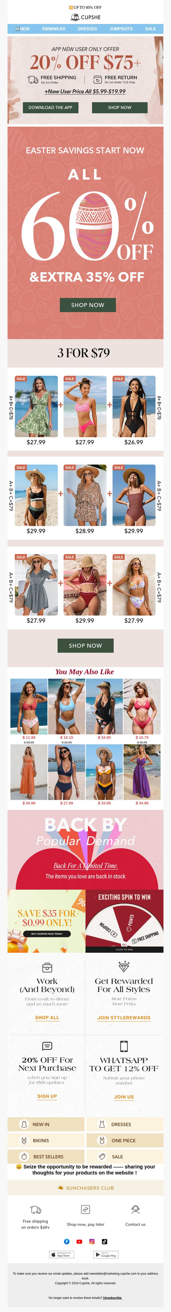 10. Cupshe: 🐣EASTER SAVINGS! ALL 60% OFF & Extra 35% OFF
