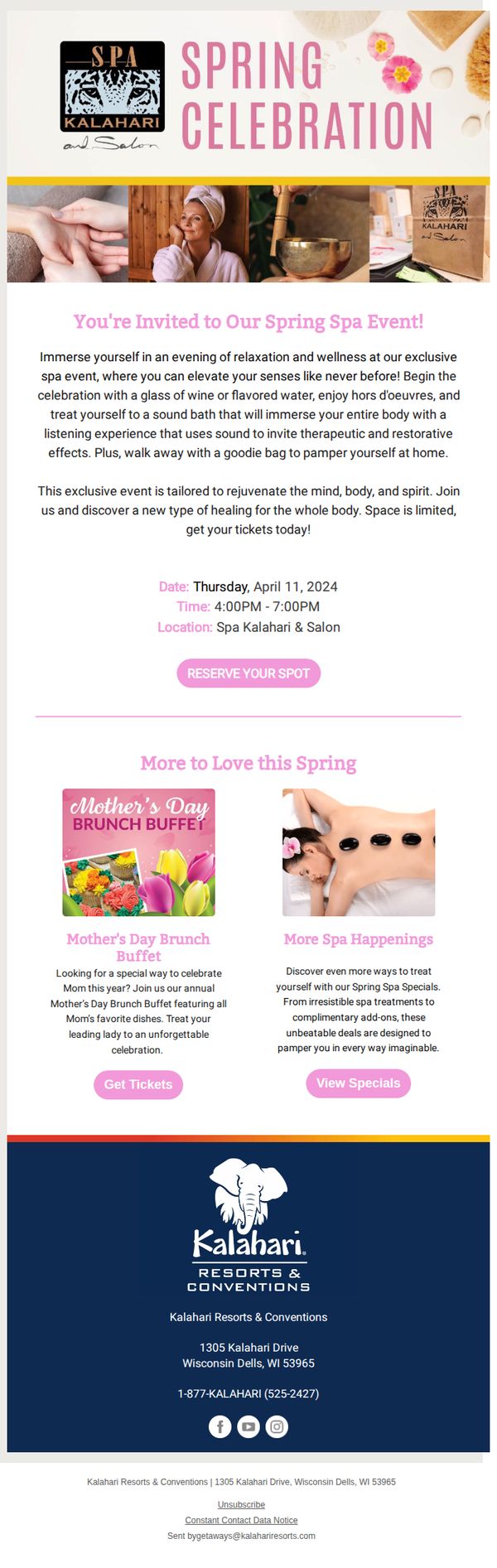 7. Spring Celebration Open House at Spa Kalahari & Salon 💆‍♀️