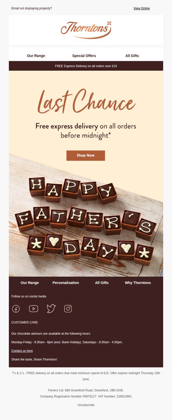 6. Thorntons: Last chance for Fathers Day delivery ⏰