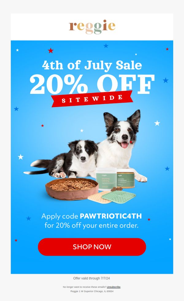 10. 4th of July Sale: 20% Off Sitewide 🐶 🇺🇸