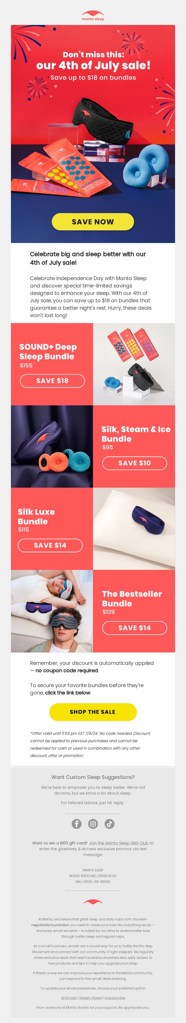 7. Manta Sleep: Newsflash: our 4th of July sale is live! 🎆
