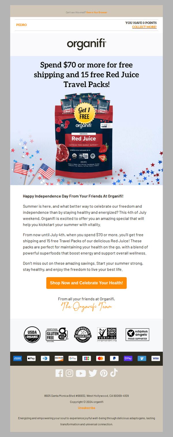 9. Free Shipping + Free Red Juice: Happy 4th of July!