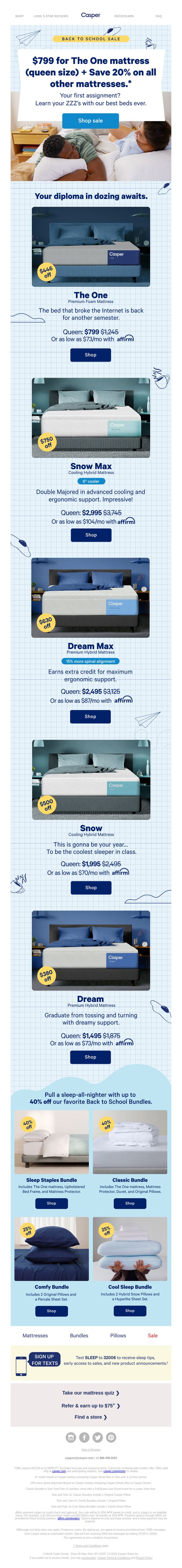 6. Casper: Graduate from bad sleep with 20% off mattresses.