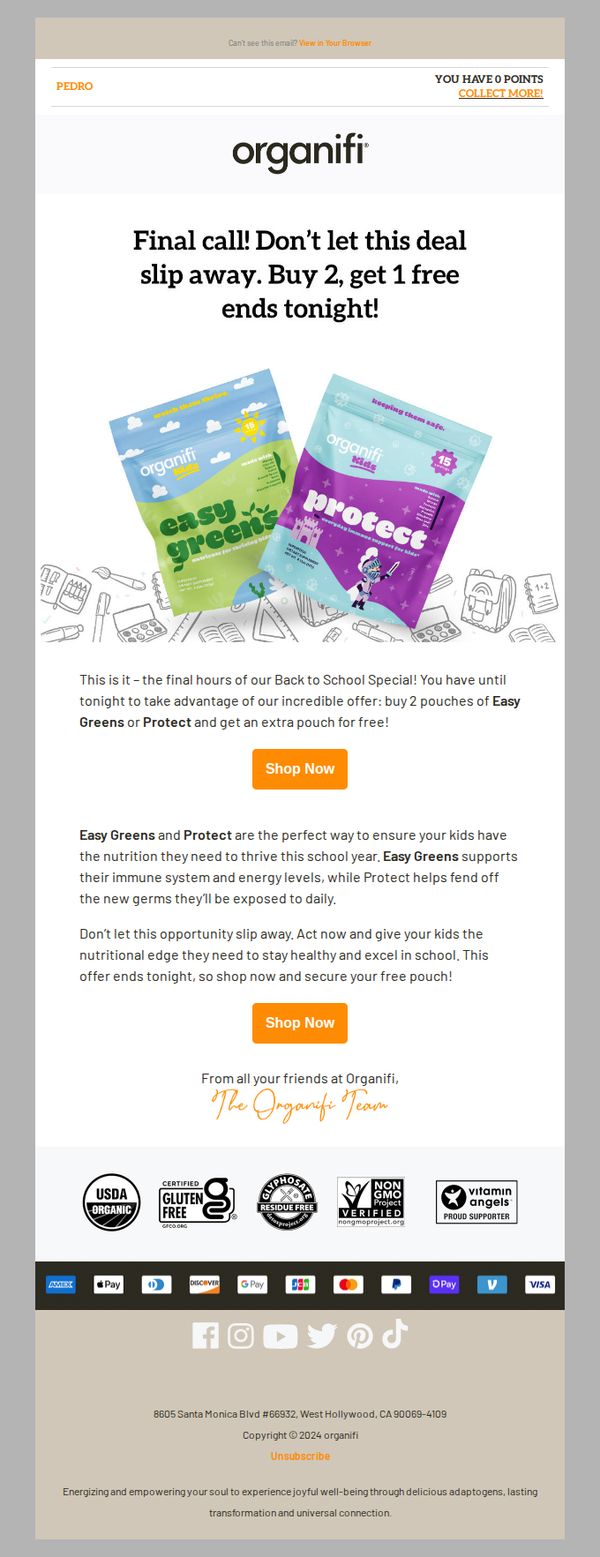 7. Last Day! Free Kids' Superfood Pouch Ends Tonight!