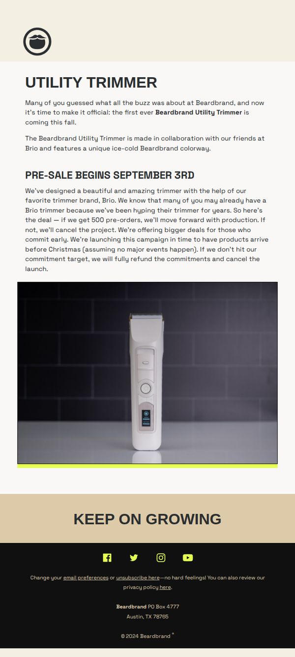 9. Beardbrand: Utility Trimmer Announcement