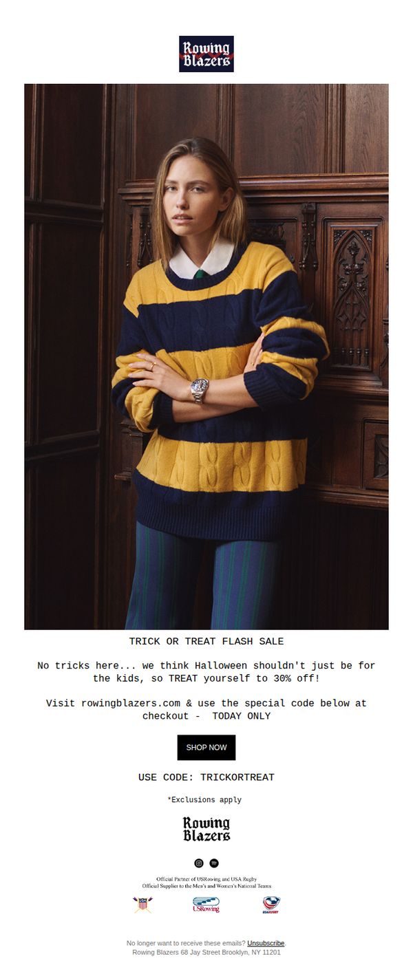 9. Rowing Blazers: TRICK OR TREAT FLASH SALE