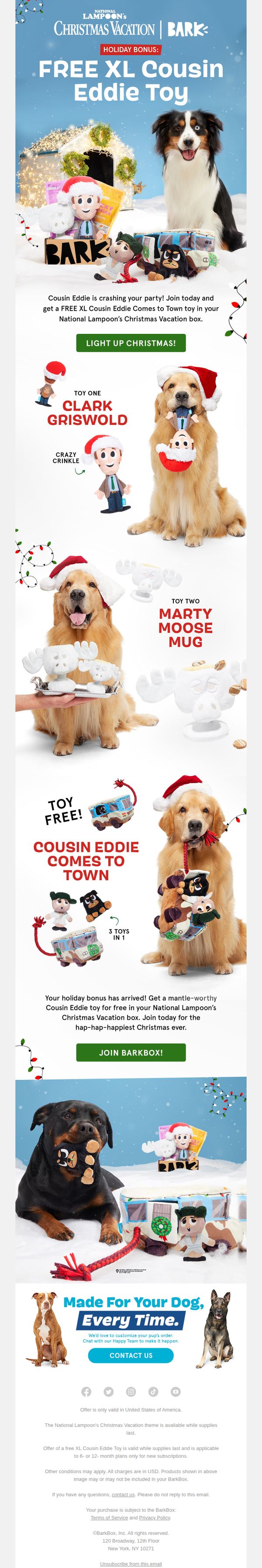 8. Bark Box: Your National Lampoon holiday bonus has arrived!