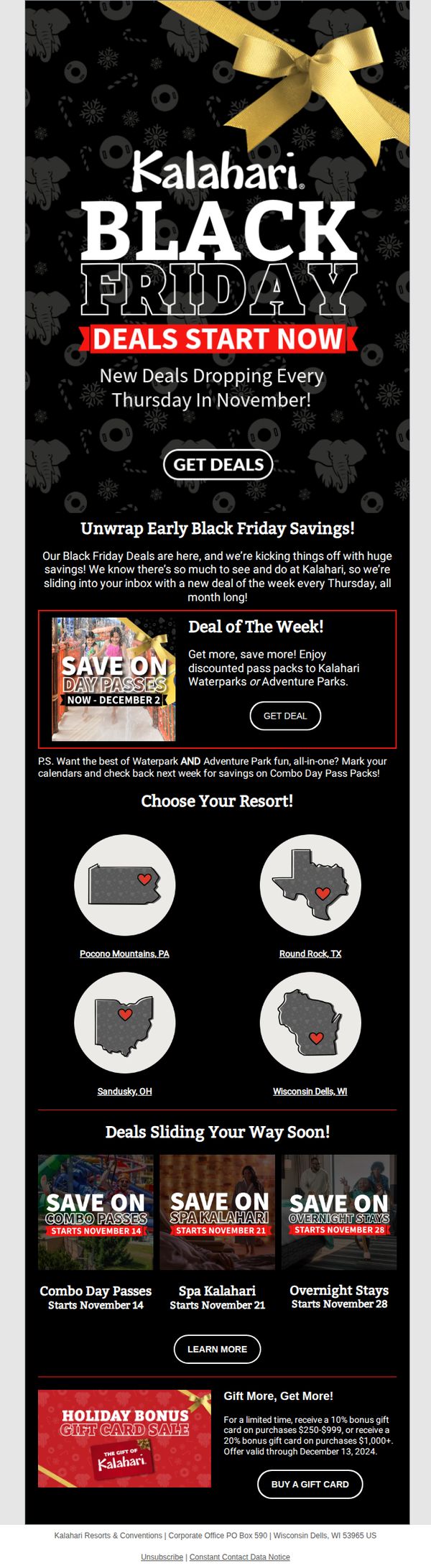 6. Kalahari Resorts: Hi wilderman! Our Black Friday Deals Are Here!