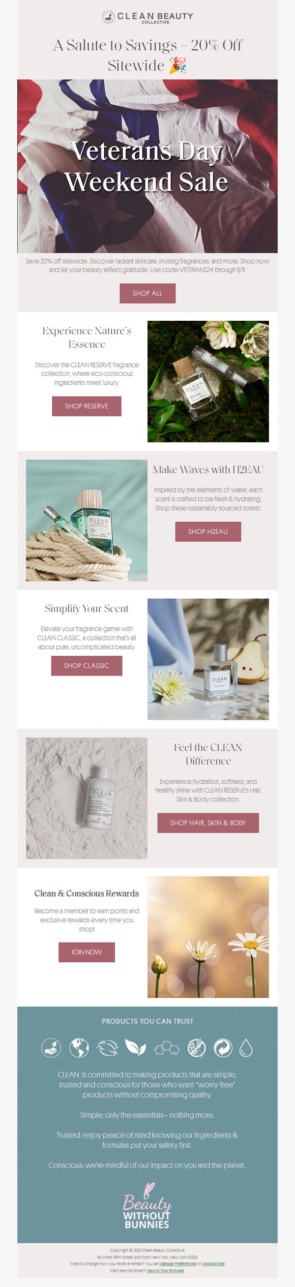 9. Clean Beauty: Veterans Day Sale is ON! 20% OFF Sitewide Starts Now!