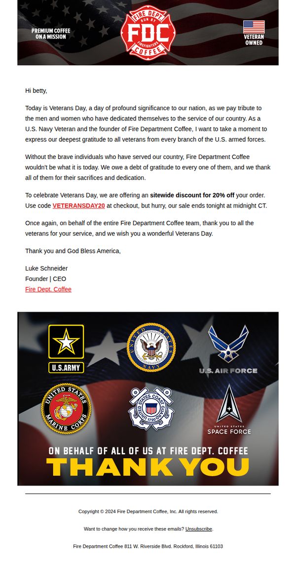 8. Fire Dept. Coffee: 🇺🇸 A Special Veterans Day Message from Luke Schneider