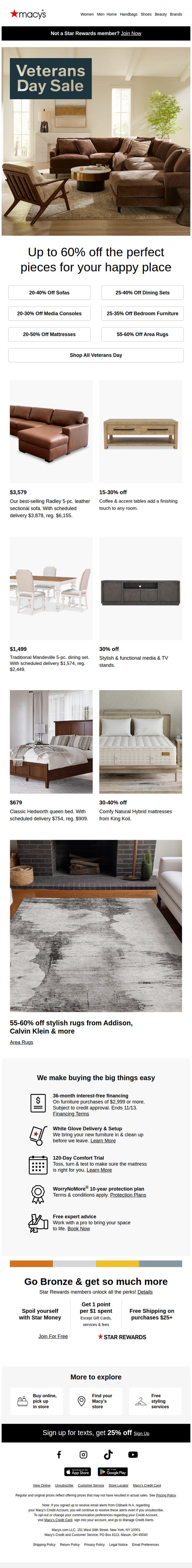9. Macy's: Veterans Day Sale: up to 60% off home