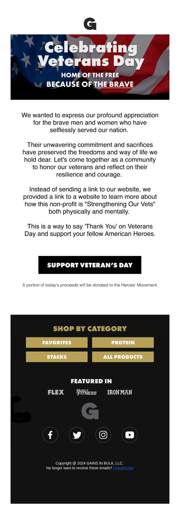 9. Gains In Bulk : Celebrating Veterans Day 🇺🇸
