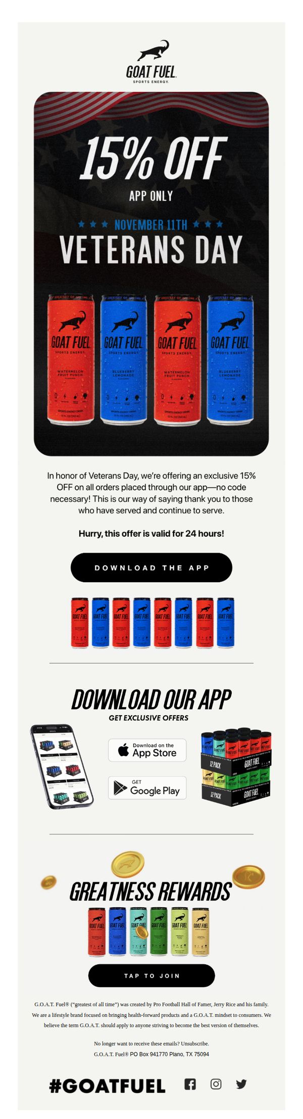 10. GOAT Fuel: Honor Veterans Day with 15% OFF! 🇺🇸