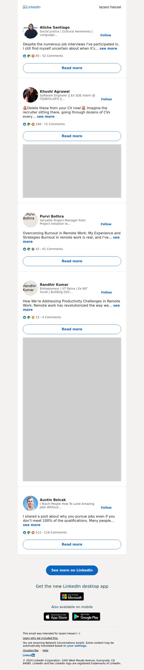 8. LinkedIn: lazaro, Alisha Santiago has a new post for you