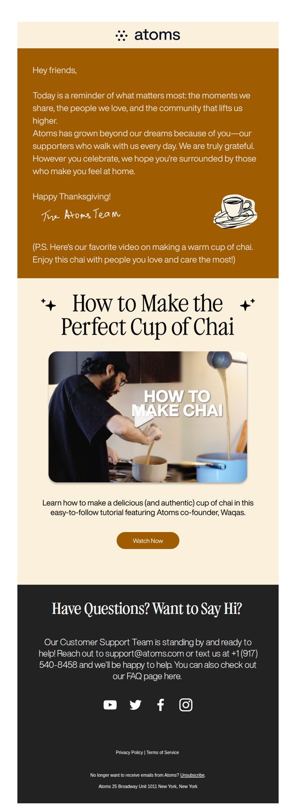 6. Atoms: Happy Thanksgiving (+ Our Famous Chai Recipe) 🍂