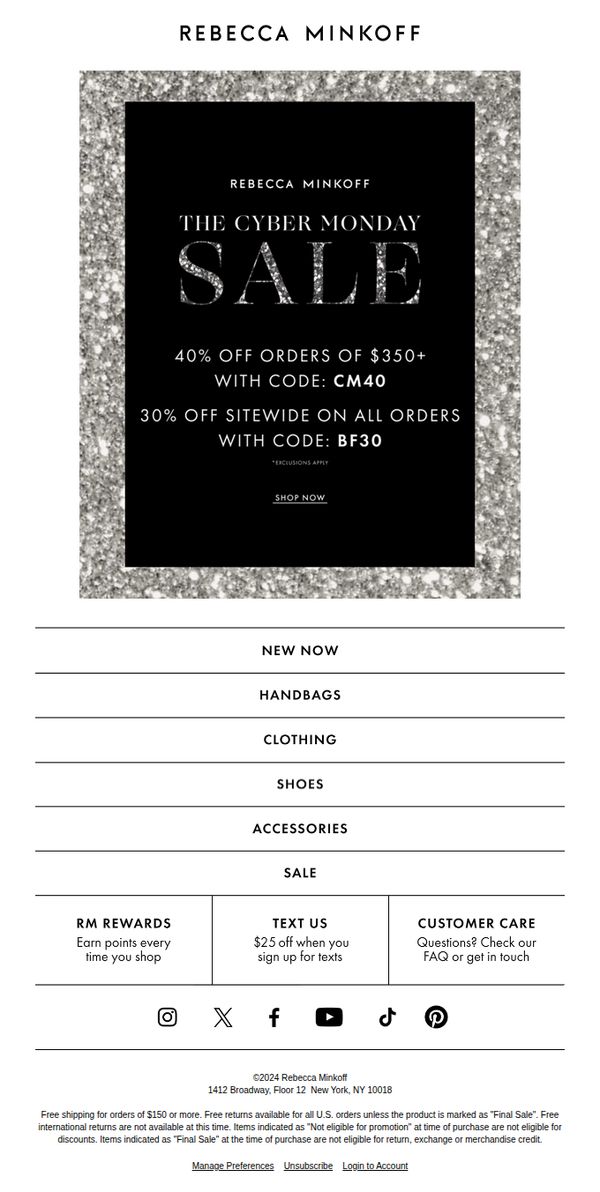 8. Rebecca Minkoff: Cyber Monday Surprise: Get 40% Off
