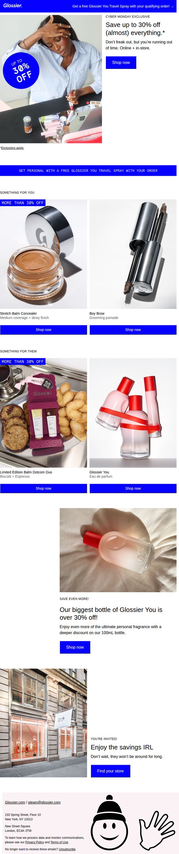 6. Glossier: Ends Soon: Up to 30% off + free gift