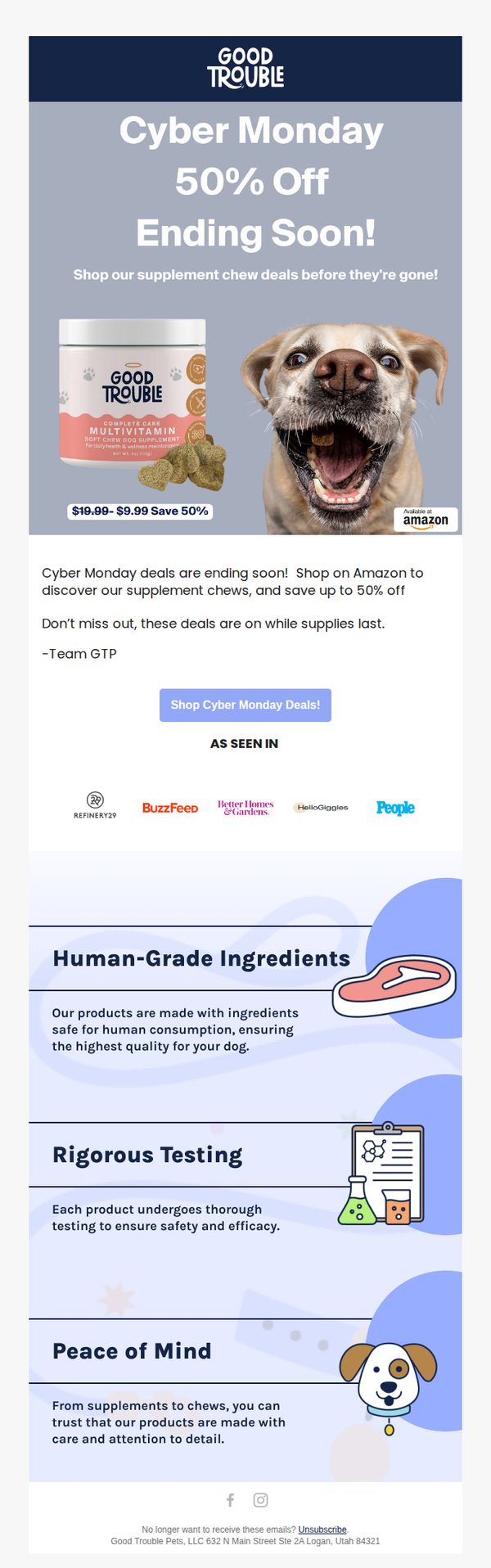 6. Good Trouble Pets: Cyber Monday Ending Soon! Last Chance for 50% Off Supplement Chews