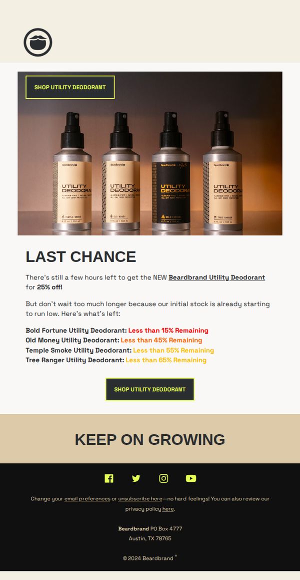 8. Last Chance for 25% Off NEW Utility Deodorant