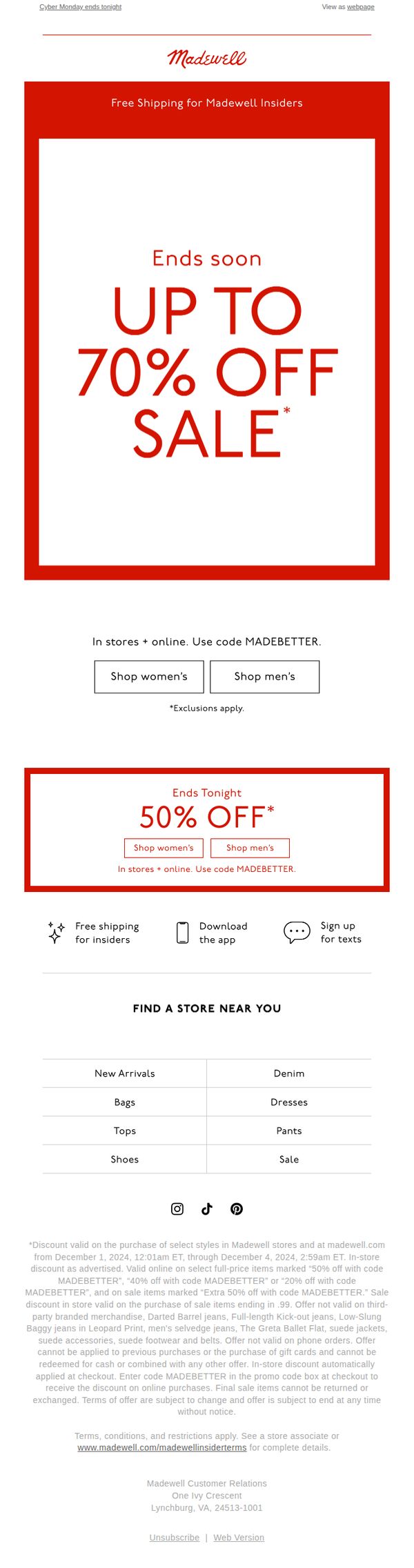 7. FINAL HOURS: up to 70% off sale + 50% off other styles