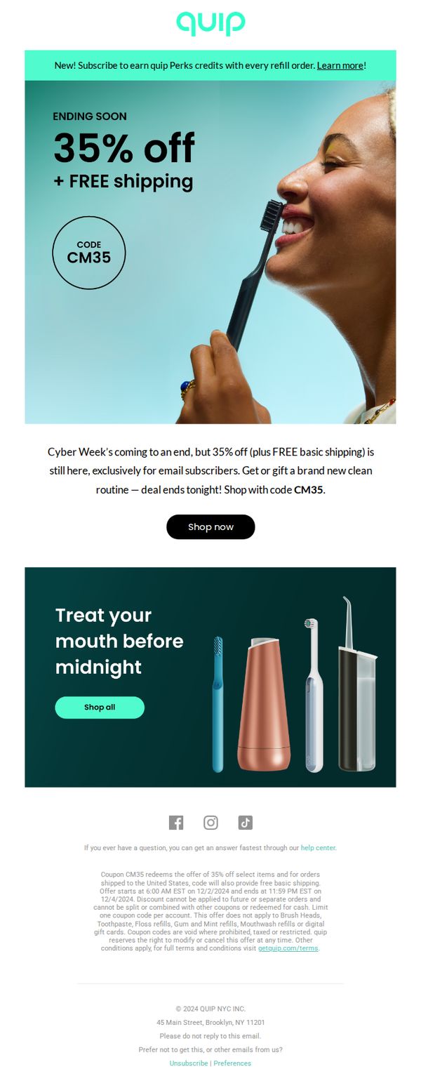 7. quip: 🚨35% OFF Every. Single. Brush.