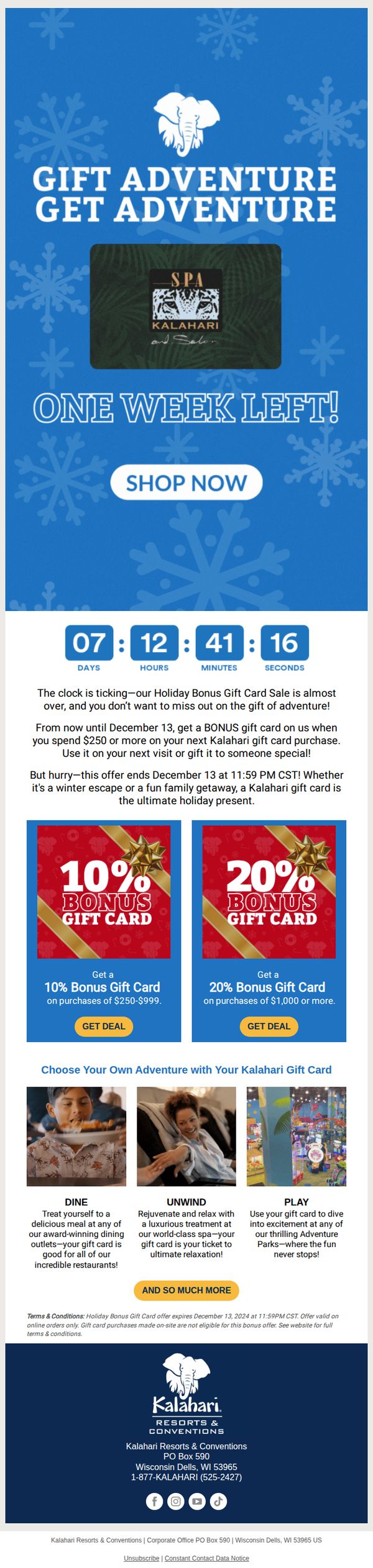 8. Kalahari Resorts: ⏳Don’t Miss Out: Bonus Gift Cards End Soon!