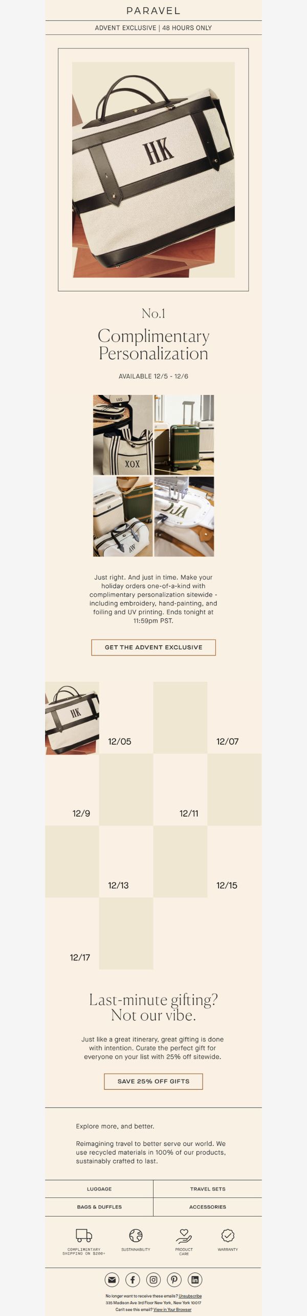 10. Paravel: Complimentary Personalization Ends Tonight