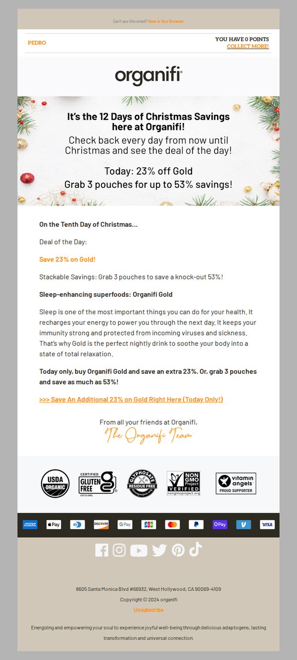 6. Today only:  Get an extra 23% off Organifi Gold!