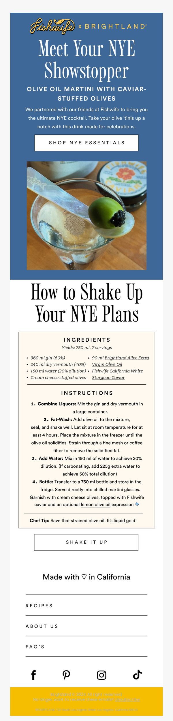 9. Brightland: Shake Up Your New Year's Eve 🫒🍸